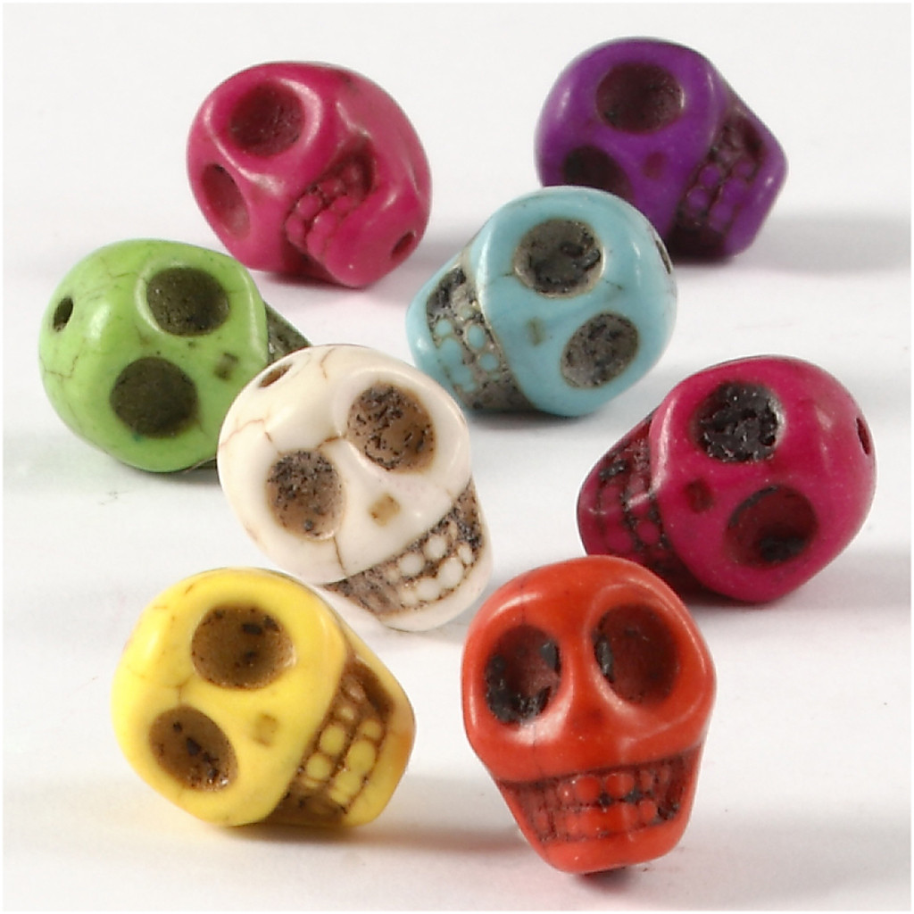 CC Howlith Perlen Totenköpfe 12 mm Multi 32 Stück