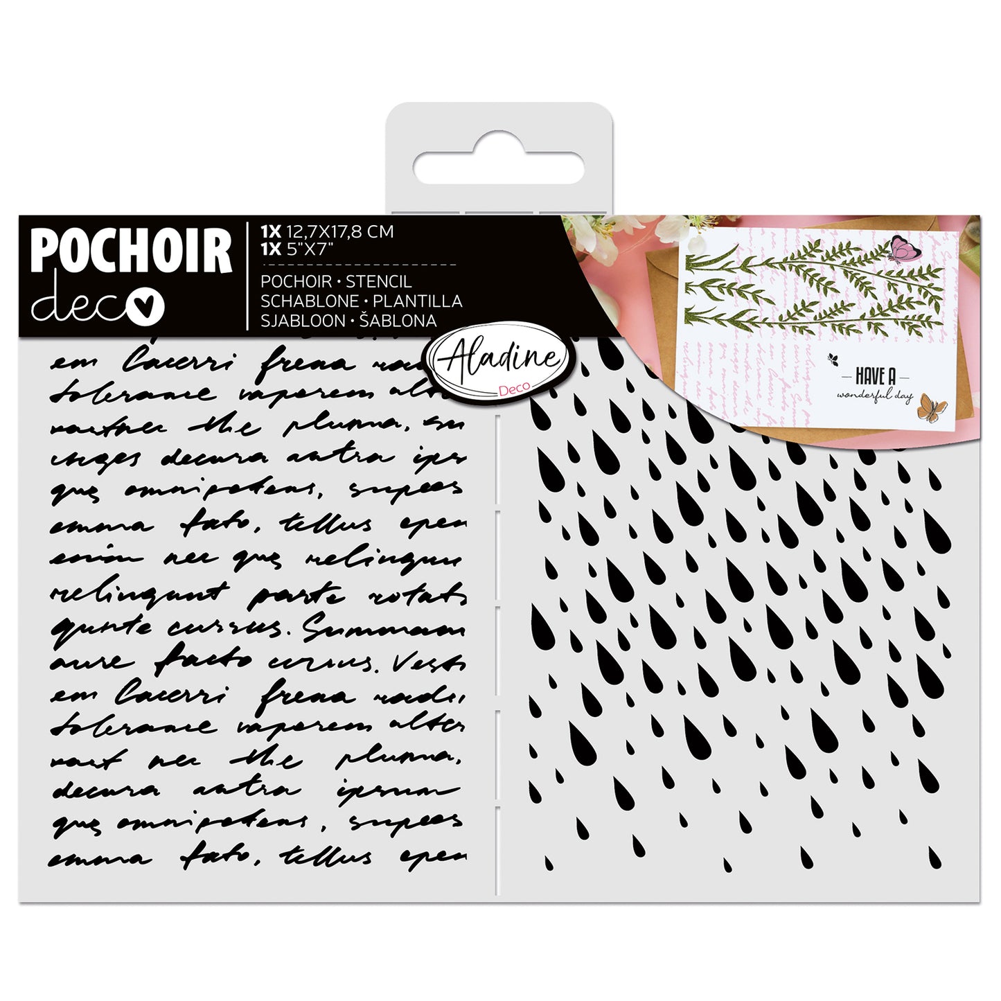 Aladine Stencil Written Words And Drops 13 x 18 cm