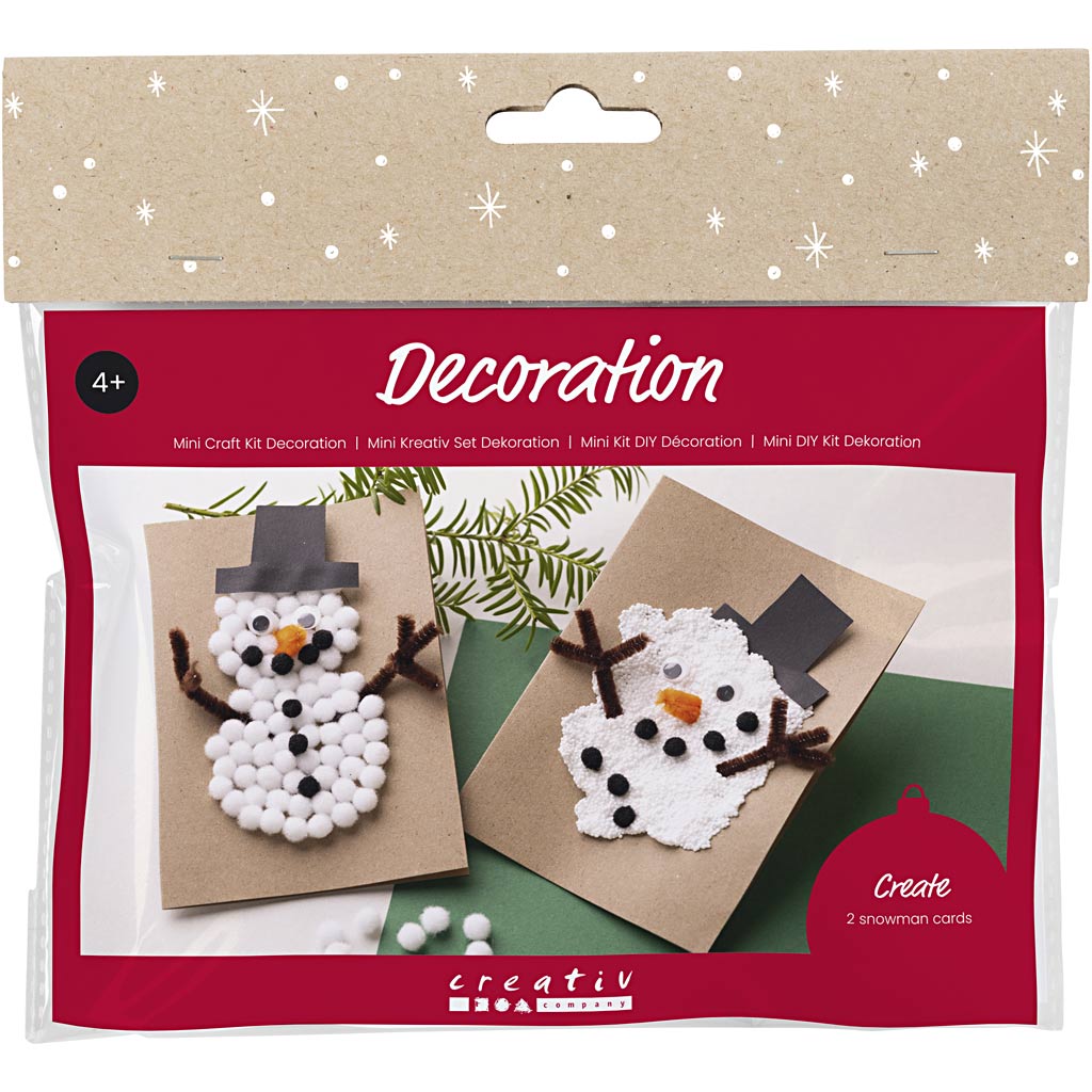 Mini-Bastelset Dekoration, Weihnachtskarten mit Schneemännern, schwarz, braun, Mittelorange, weiß, 1 Packung