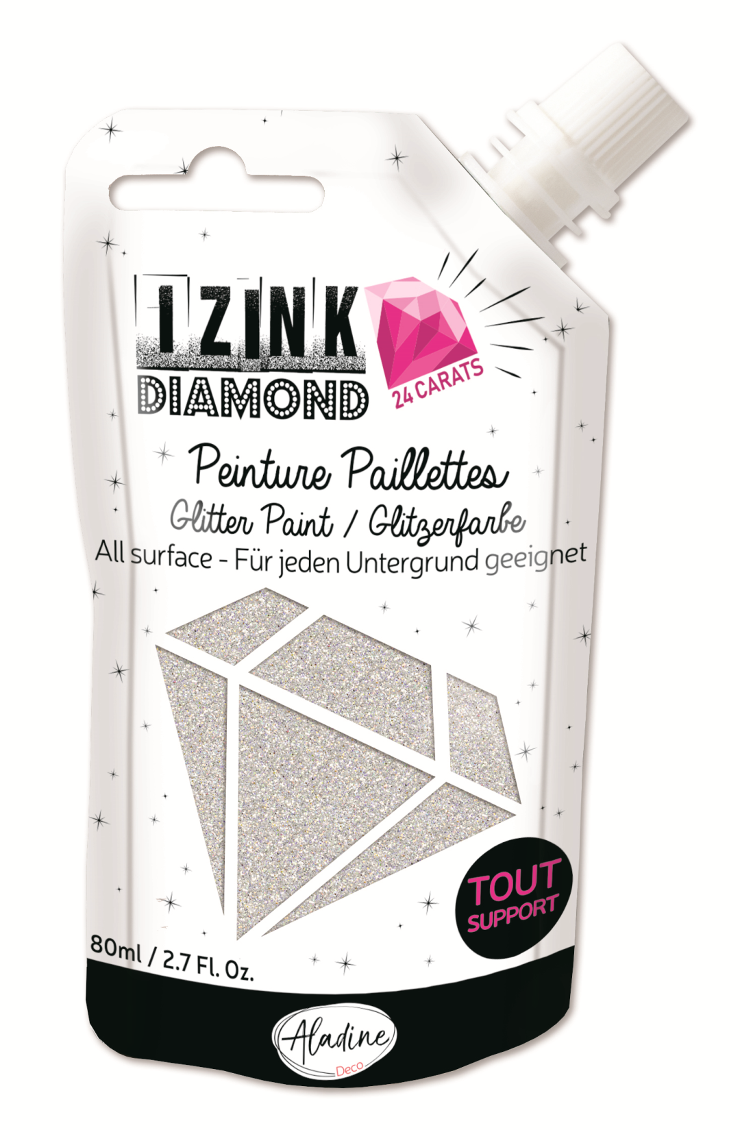 Aladine Izink Diamond Glitzerfarbe 24 Karat 80 ml Silber