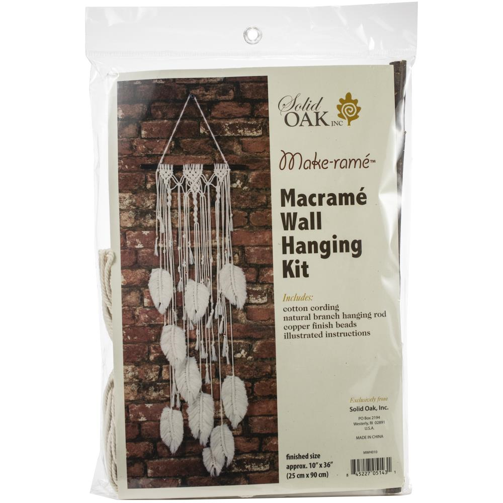 Solid Oak Makramee Kit Feder Wandbehang 25x90 cm