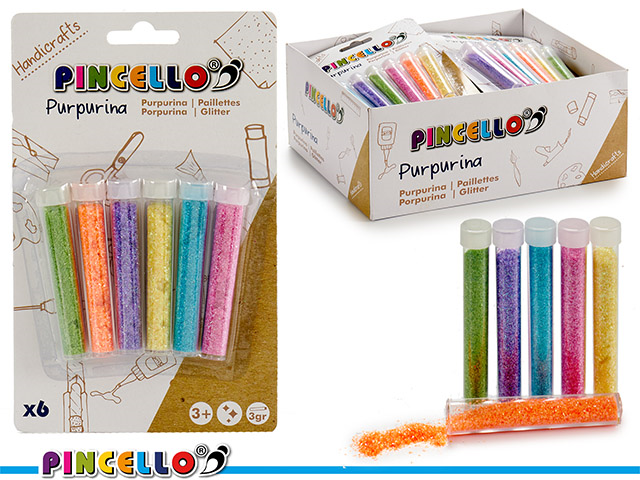 Pincello Glitter Set Buisjes Multigekleurd 6x3gr