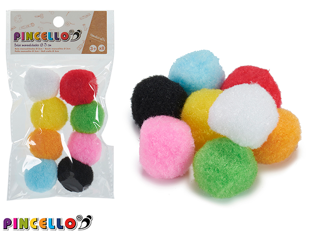 Pincello Gekleurde Pompons 3 cm