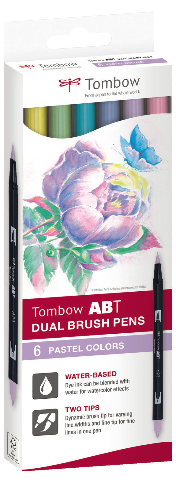 Tombow ABT Dual Brush Pen Set 6-Pack Pastel Colors