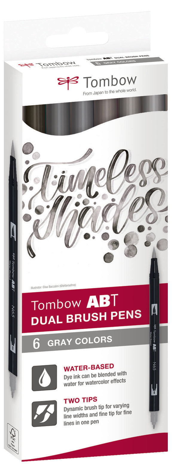 Tombow ABT Dual Brush Pen Set 6-Pack Gray Colors