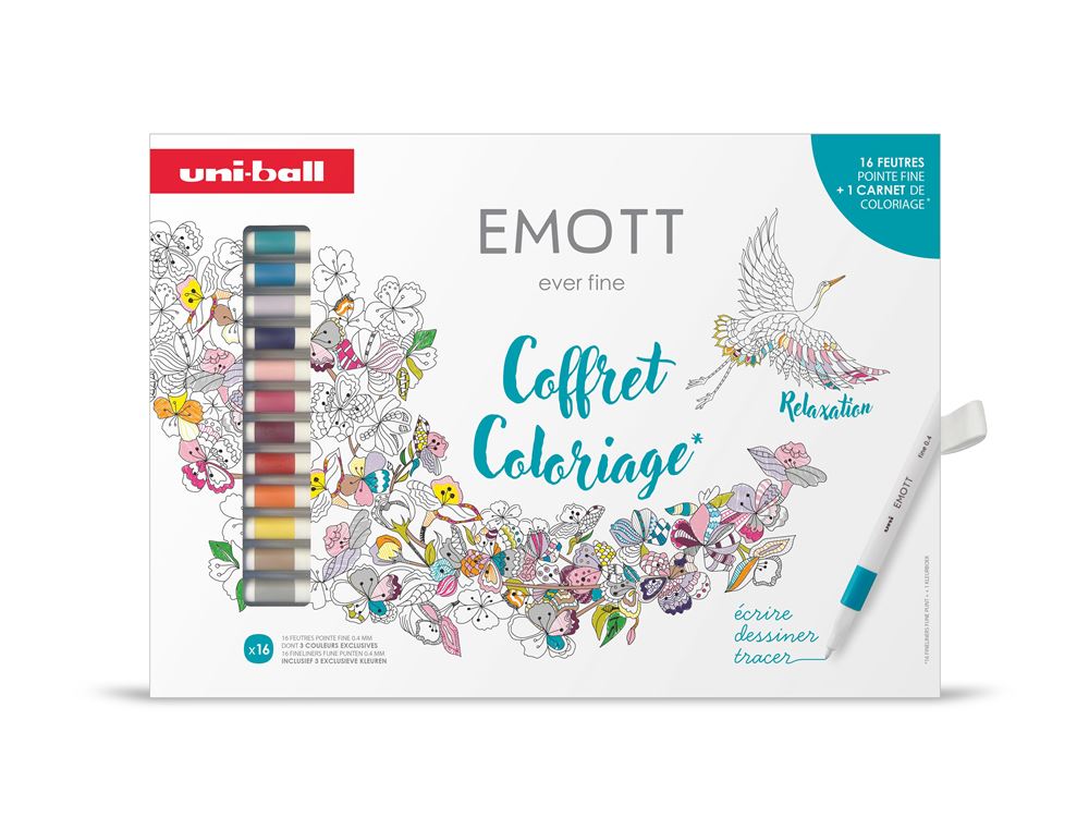 Uni Emott Fineliner Set 16 Stück + Malbuch