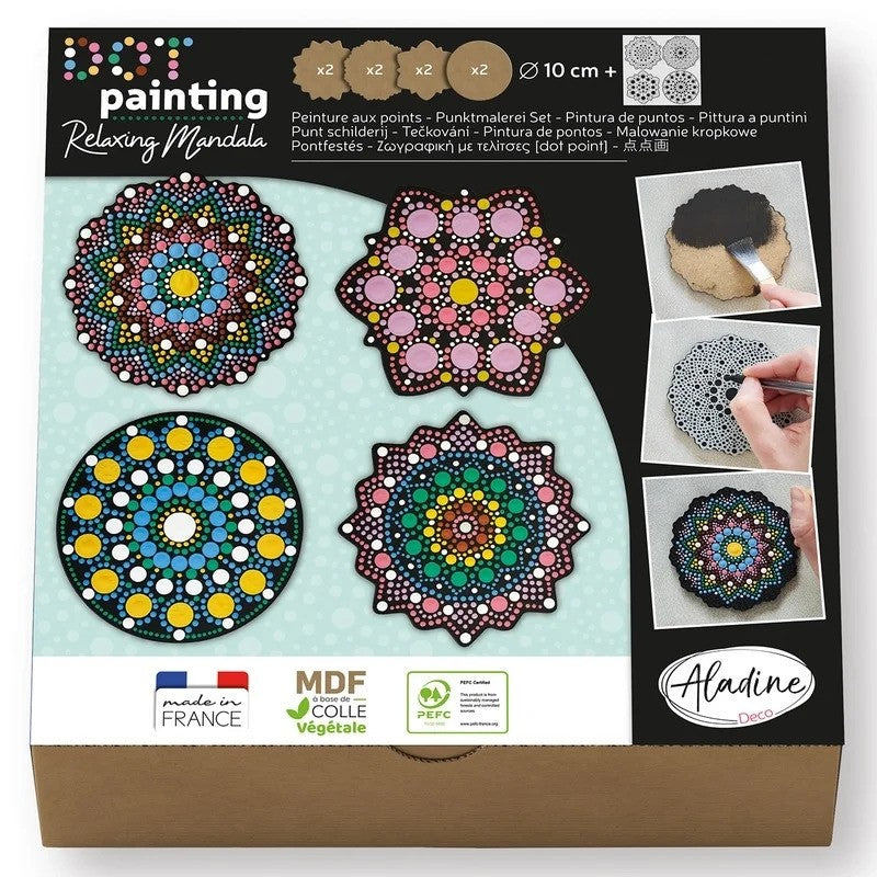 Aladine Dot Painting Set 4x2 Coasters & Stencils