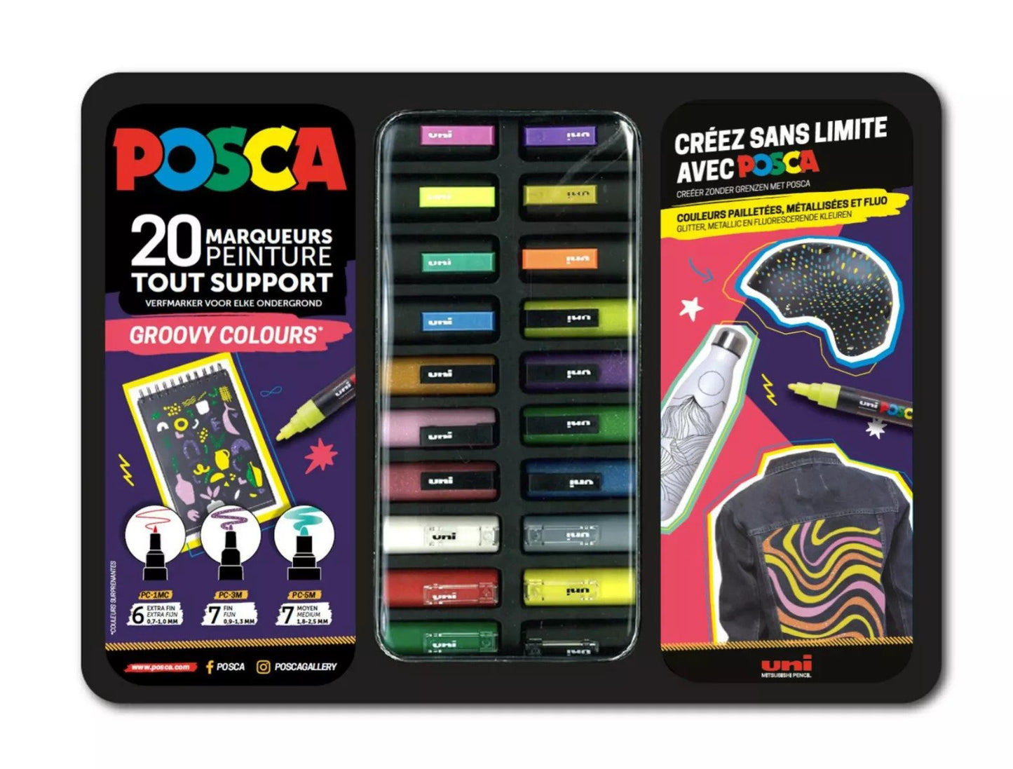 Uni Posca Farbmarker Koffer Groovy Colors 20 Stück