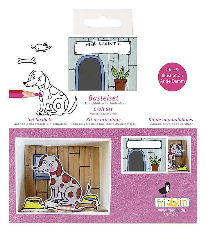 Fridolin Matchbox Craft Kit 6.6x2.8x5.2 cm Dog with Bowl
