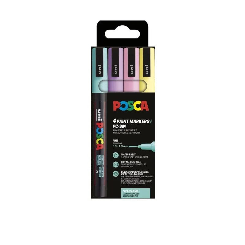Uni Posca Markers PC3M Set Zachte Kleuren 4 stuk