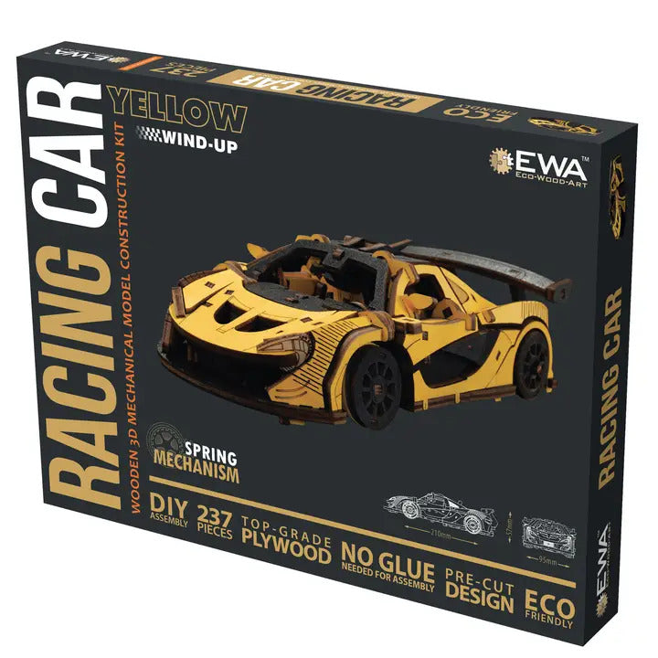 GC Houten Bouwset Gele Raceauto 21 x 9,5 x 5,7cm
