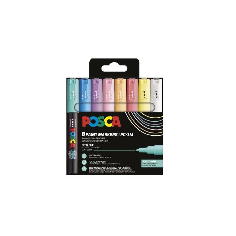 Uni Posca Markers PC-1M Set Zachte Kleuren 8 stuk