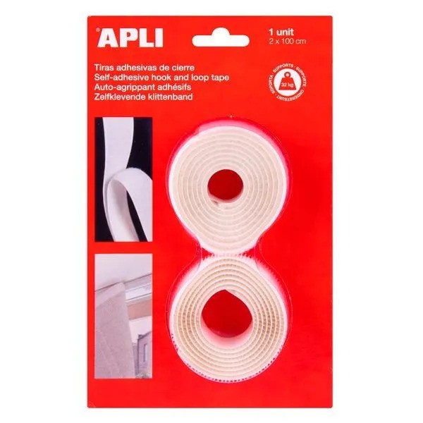 Apli Klettband Weiß – B: 2 cm – L: 2 x 100 cm