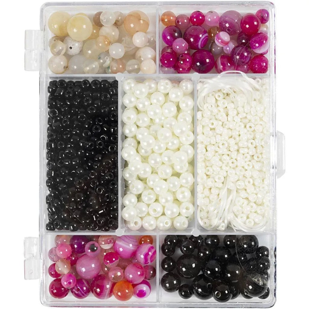 CC Creative Box Agate Beads Beige Black Pink and White Mother of Pearl