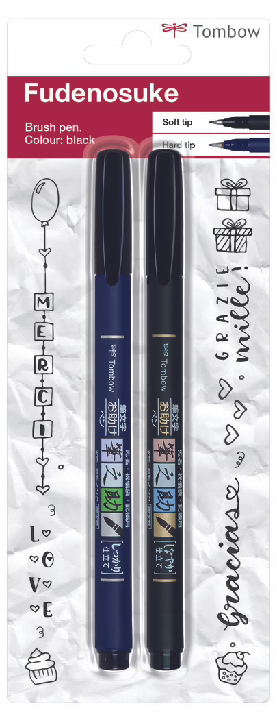 Tombow Fudenosuke Brush Pen Zwart 2 Stuk
