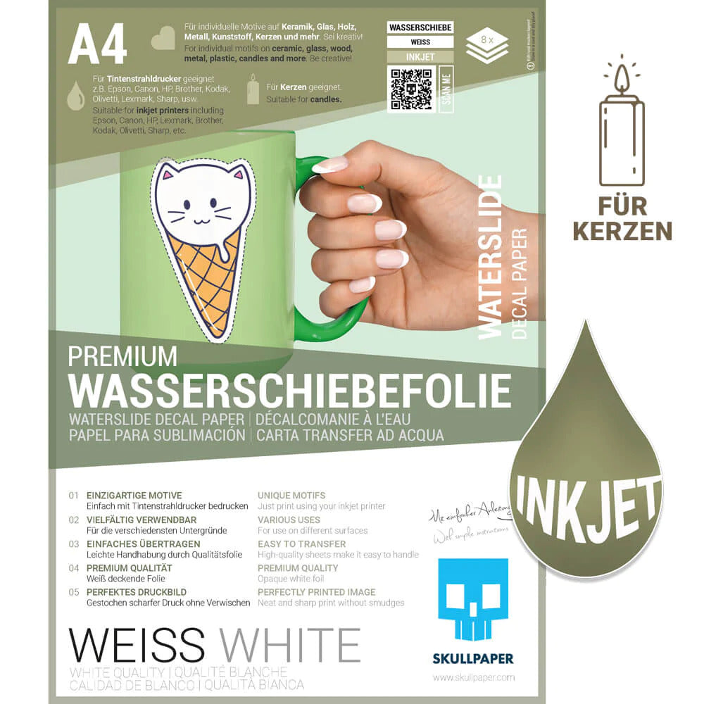 Skullpaper Transferfolie Inkjet A4 8 Blatt Weiß
