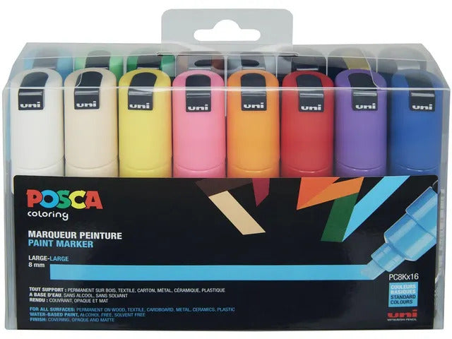Uni Posca PC8K Set Basis Kleuren 16 stuks