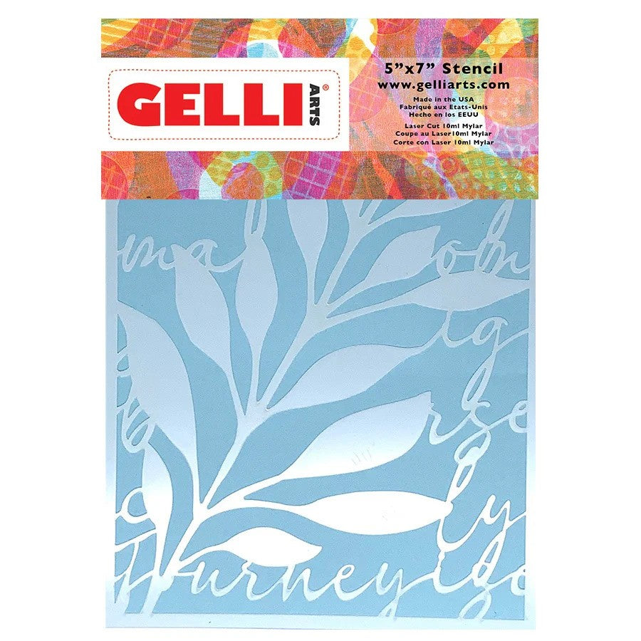 Gelli Arts - Leaves & Script Stencil 5x7"