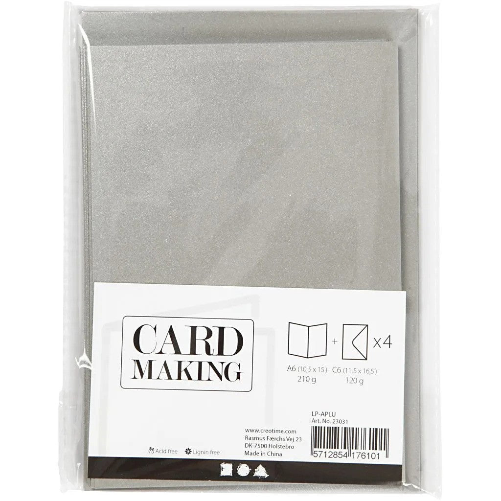 CC Cards with Envelopes Set 4x A6 and C6 Silver