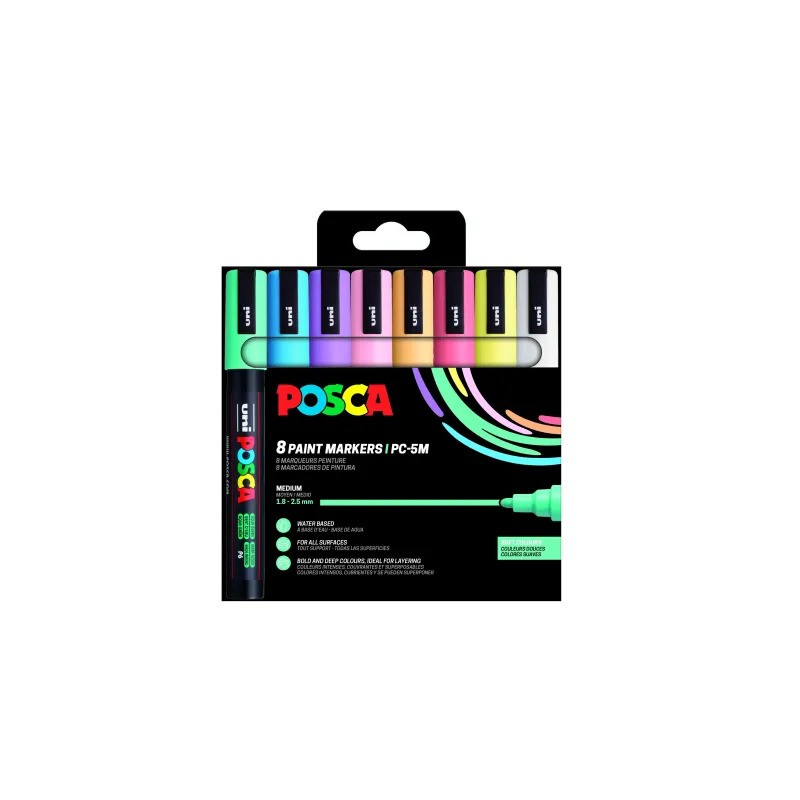 Uni Posca Markers PC5M Soft Colours Set of 8