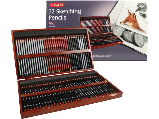 Derwent Skizzierbleistift-Set, 72 Stück in Holzkassette