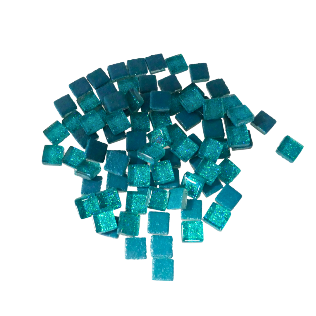 Soft Glas Vierkant Glitter Turquoise 100 gr