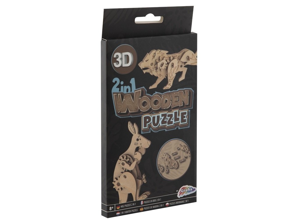 Grafix 2-in-1 Wooden 3D Puzzle Lion and Kangaroo