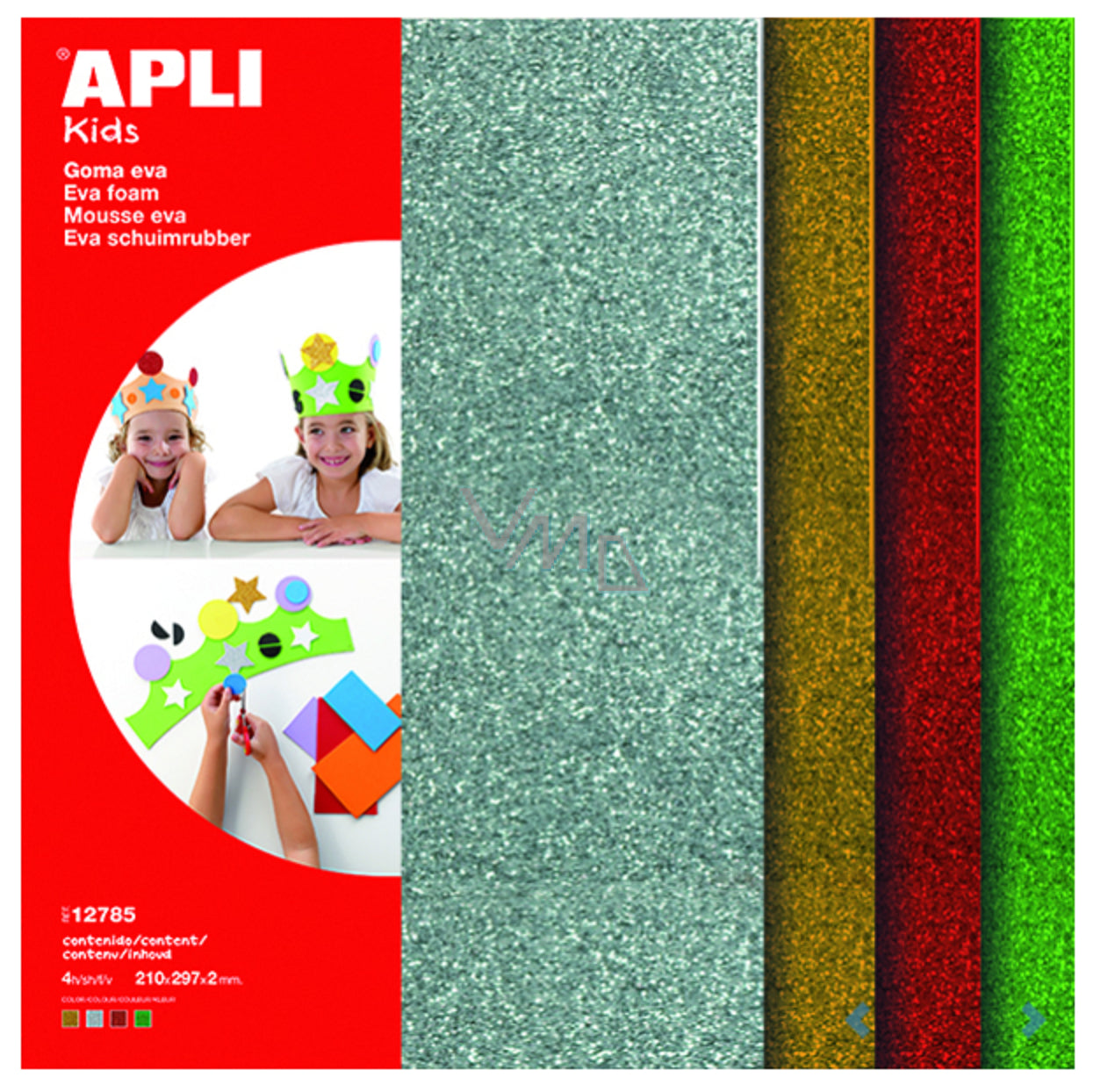 Apli EVA Glitterschaum A4 Silber, Gold, Rot und Grün