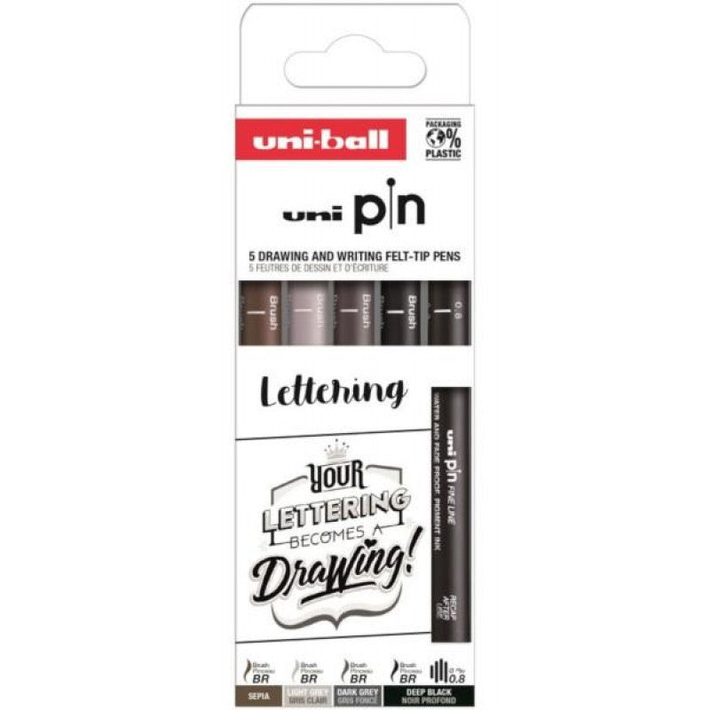 Uni-Ball Pin ASP012 Set Lettering 5 Stuk