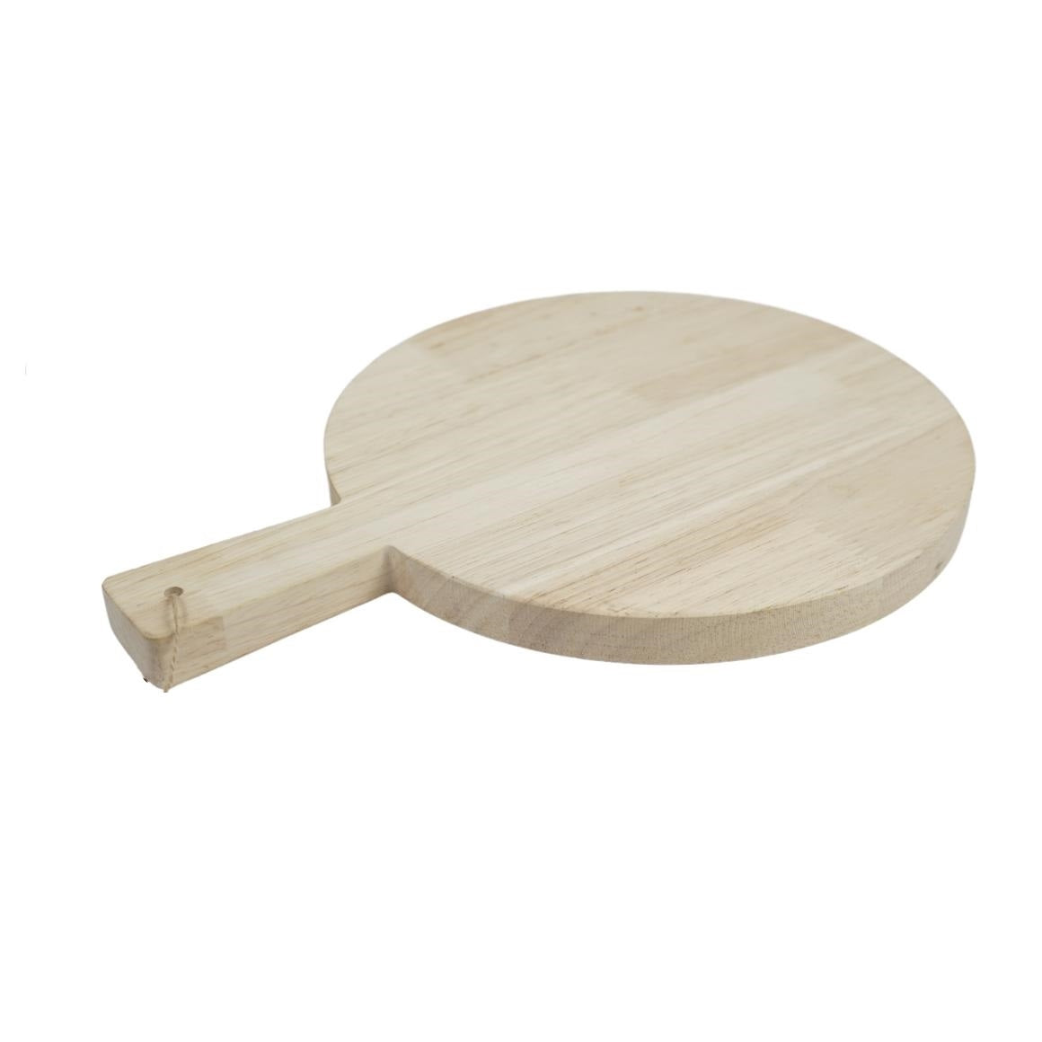 Round rubberwood cutting board with wooden handle 34 x 25 x 2 cm untreated