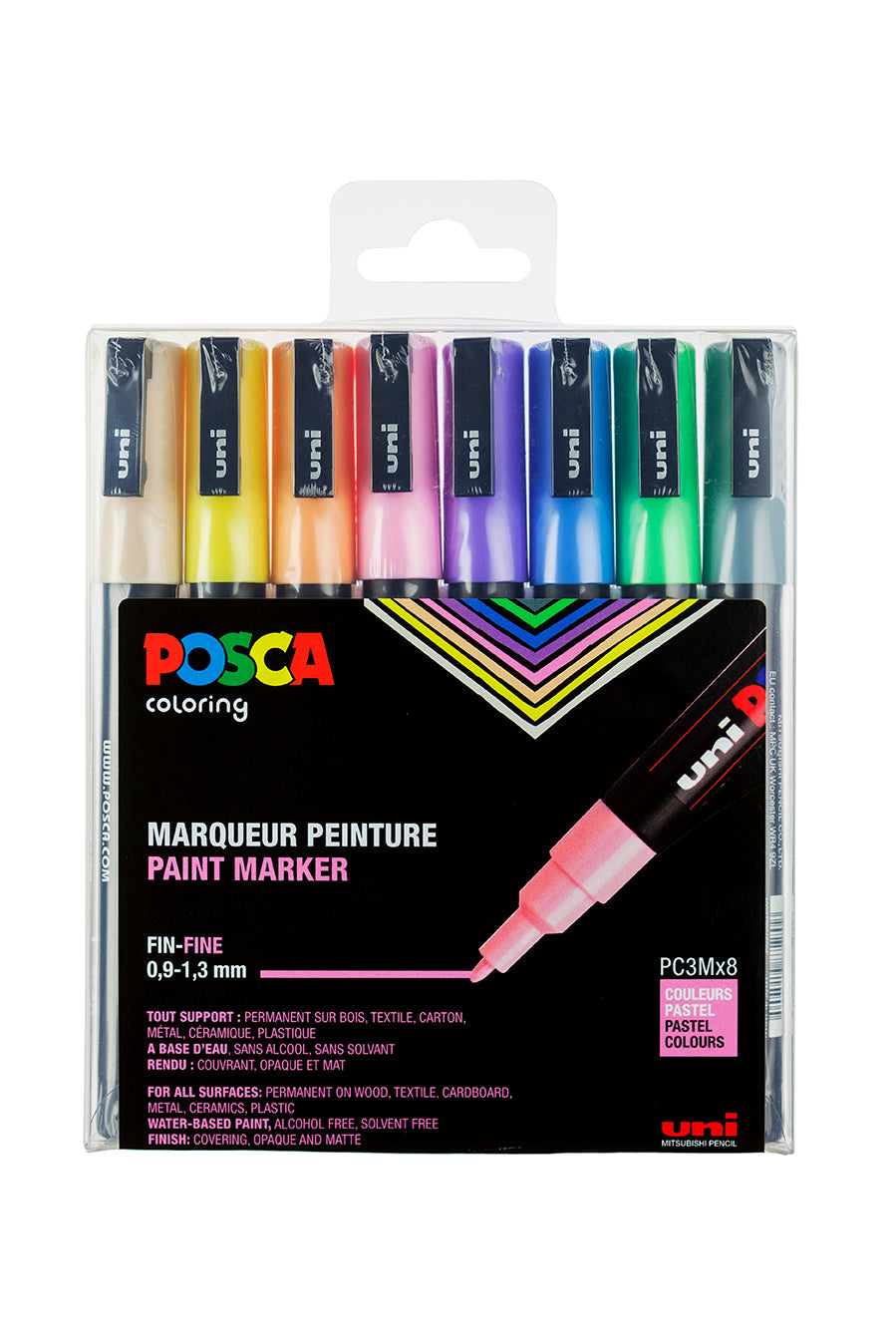 Uni Posca Verfmarker 8 Set 3M Pastel