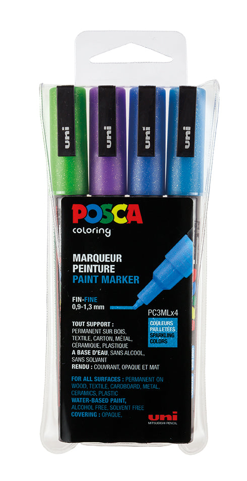 Uni Posca Verfmarker 4 Set 3M Glitter Koud
