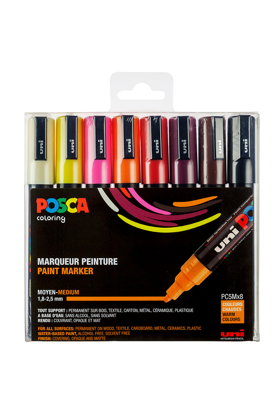 Uni Posca Verfmarker 8 Set 5M Warm