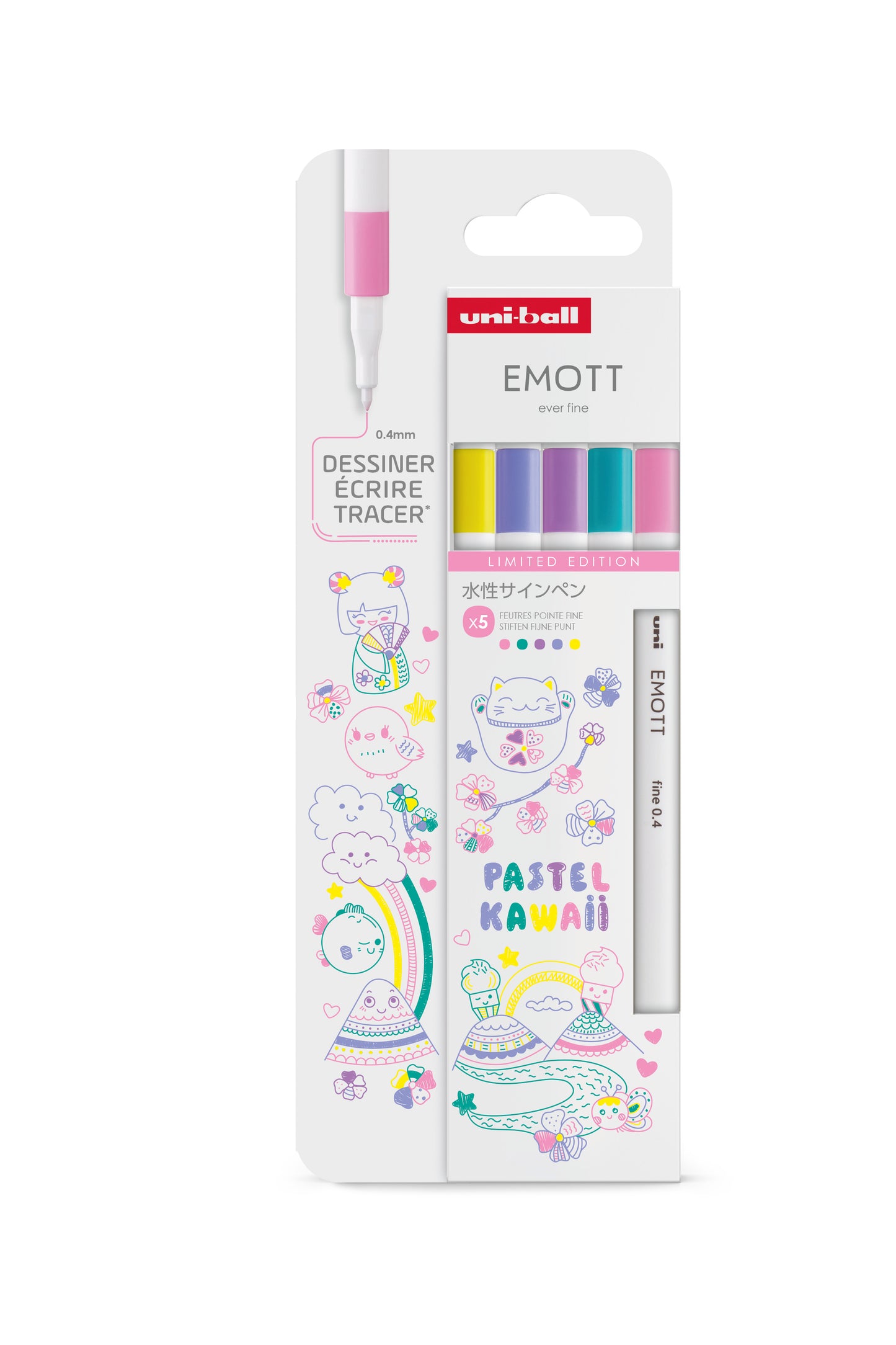 Uni Emott Fineliner Set 5 Pieces Pastel Kawaii