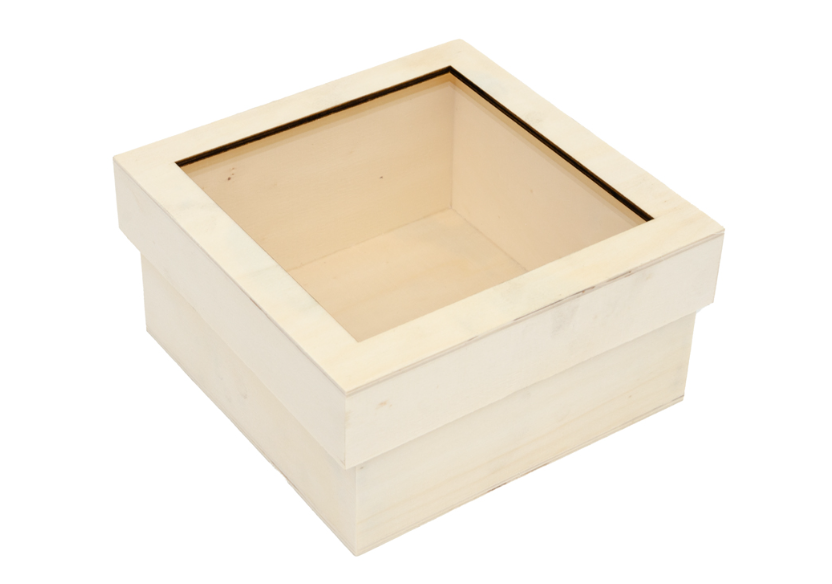 Wooden Box With Transparent Lid 15 x 15 x 8 cm
