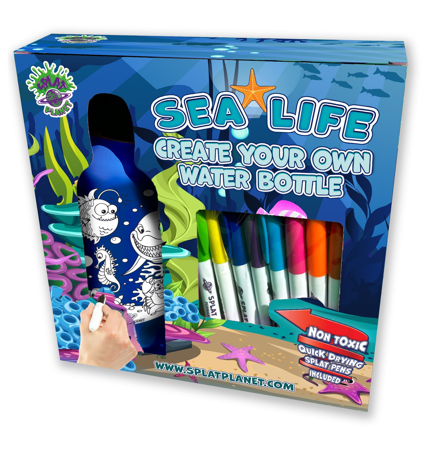 Splat Planet Dekoriere deine eigene Wasserflasche Set Meeresleben 22 x 24 x 9 cm