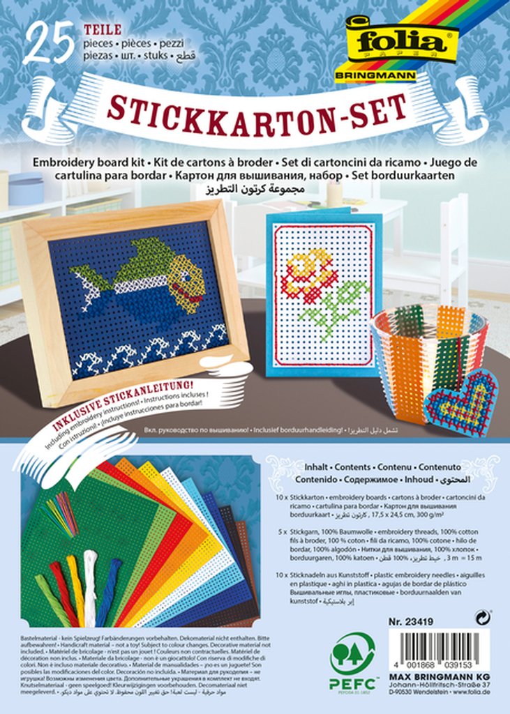 Folia Stickkarton-Set 25-teilig farbig