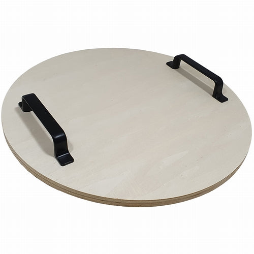 Holztablett mit Metallgriff rund 34 cm