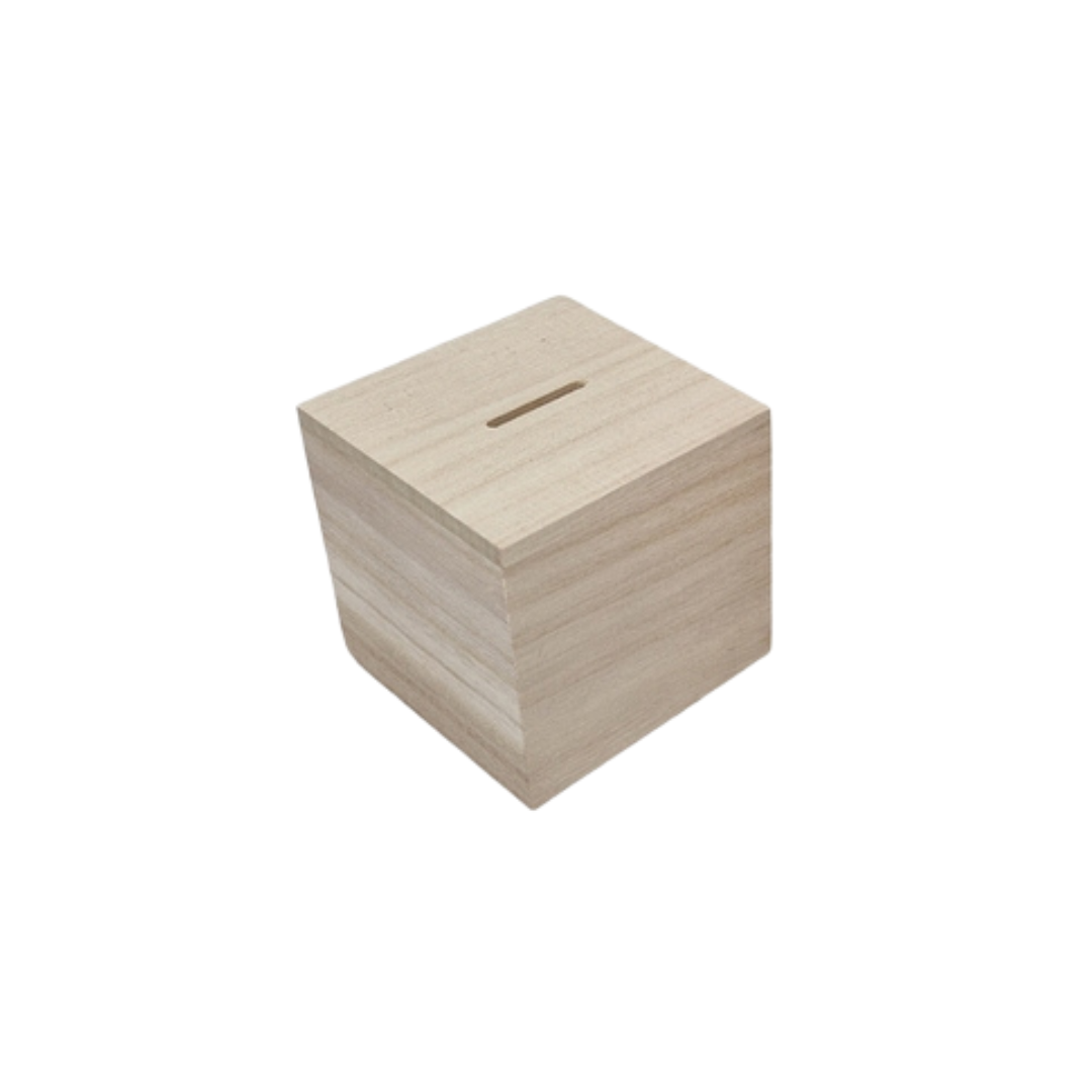 Hölzerne Spardose, quadratisch, 8,6x8,6x8,4 cm