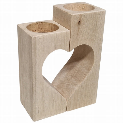 Wooden Tealight Holder Double Heart 10x5x14 cm