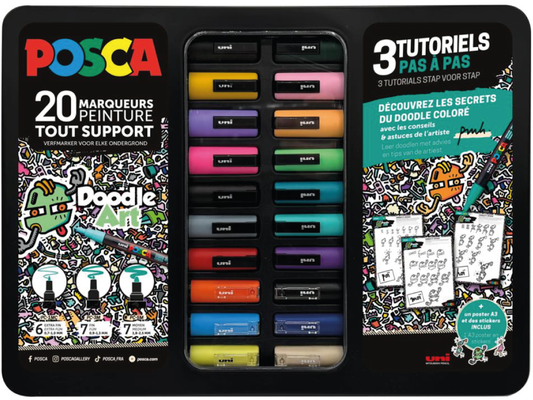 Uni Posca Verfmarker Koffer Doodle Art 20 stuks