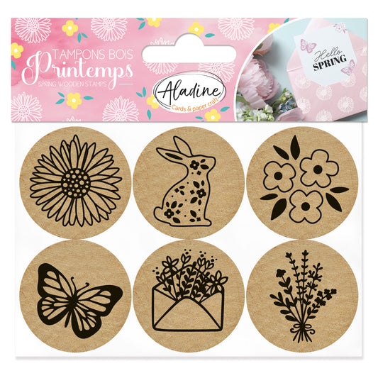 Aladine Round Wooden Stamps Spring 6 pieces