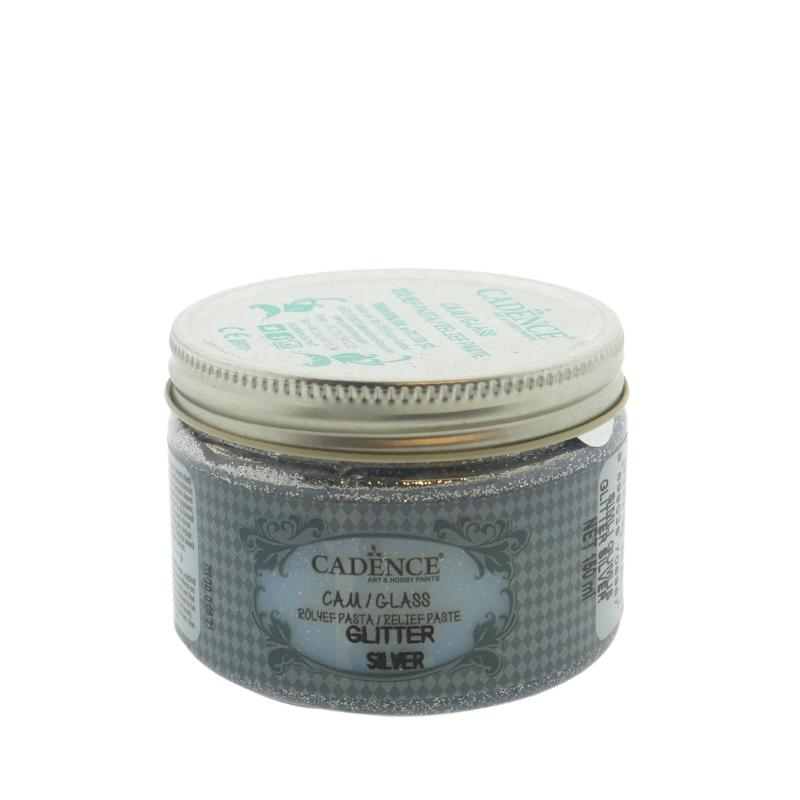 Cadence Glas Glitter Relief-Paste 150 ml Silber