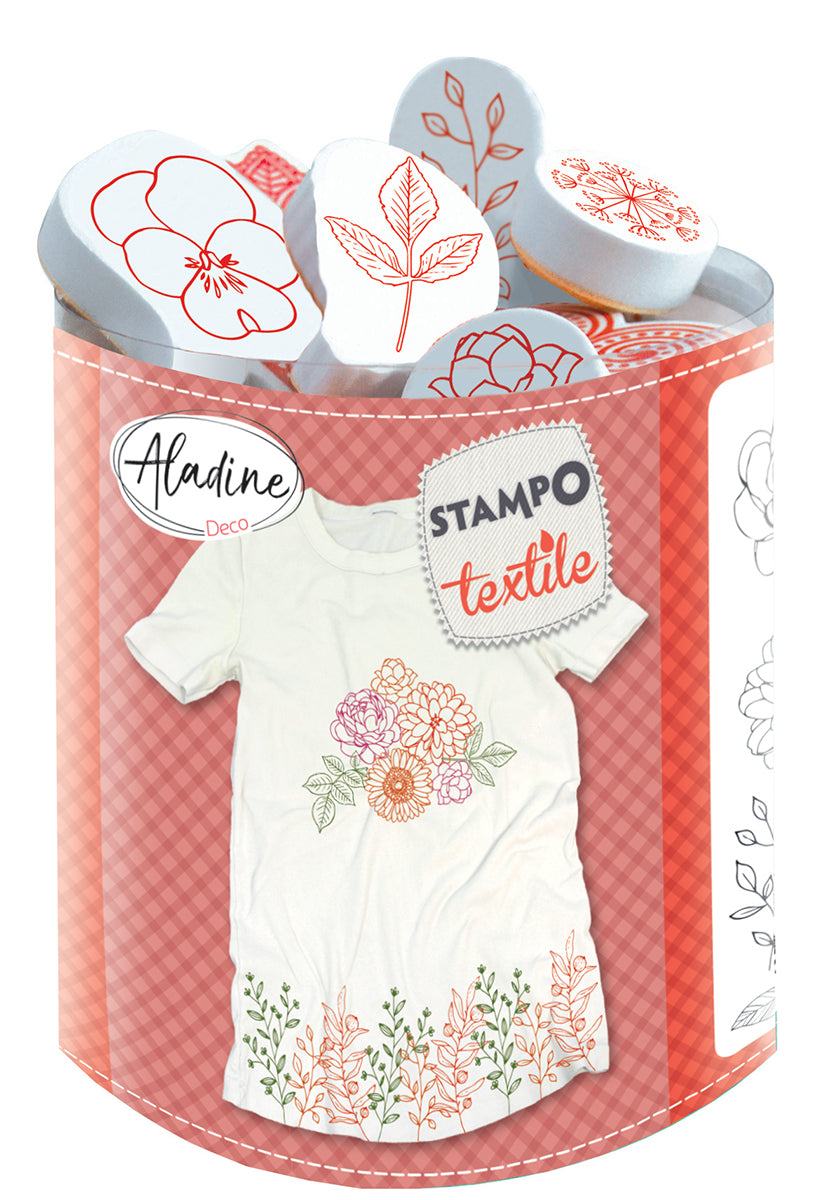 Aladine Stampo Stempelset Textil Blumen und Blätter 19 Stück