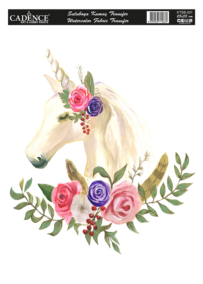 Cadence Textiel Transfer Aquarel KTSB-001 25x35 cm Eenhoorn