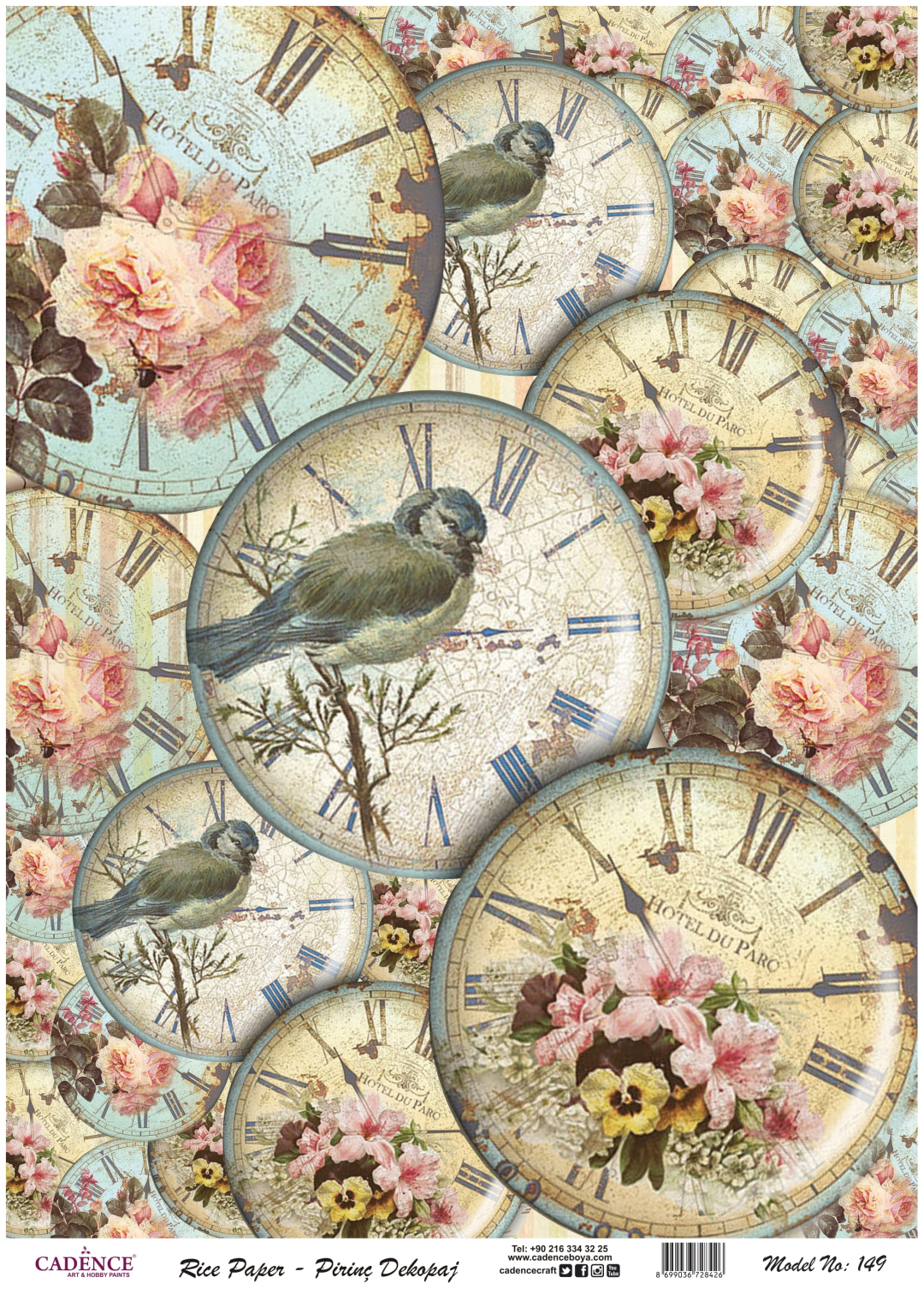 Cadence Rijst Decoupagepapier 149 30x42 cm Vogel Klokken