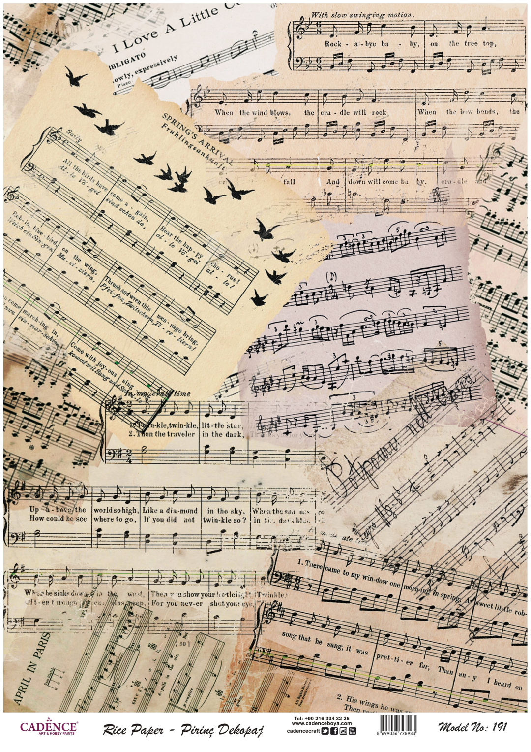 Cadence Rijst Decoupagepapier 191 30x42 cm Bladmuziek