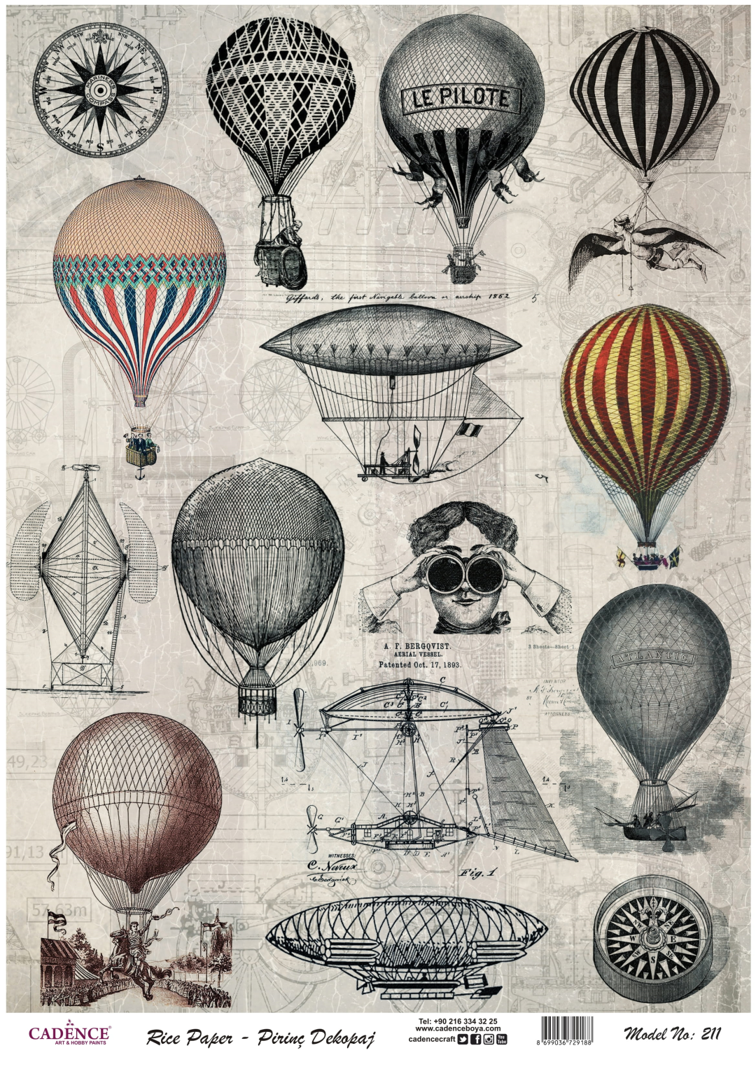 Cadence Reispapier Decoupage 211 30x42 cm Heißluftballons
