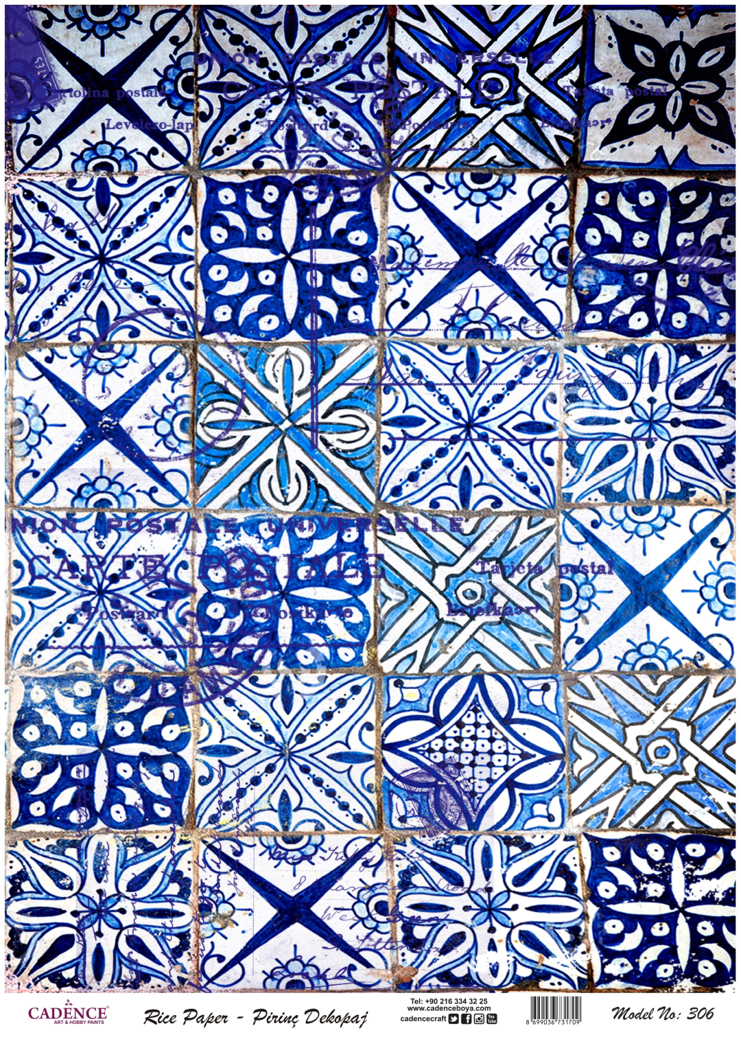 Cadence Reispapier Decoupagepapier 306 30x42 cm Blaues Mosaik
