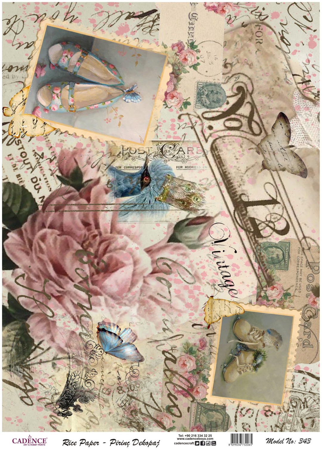 Cadence Rice Decoupage Paper 343 30x42 cm Stamps Vintage